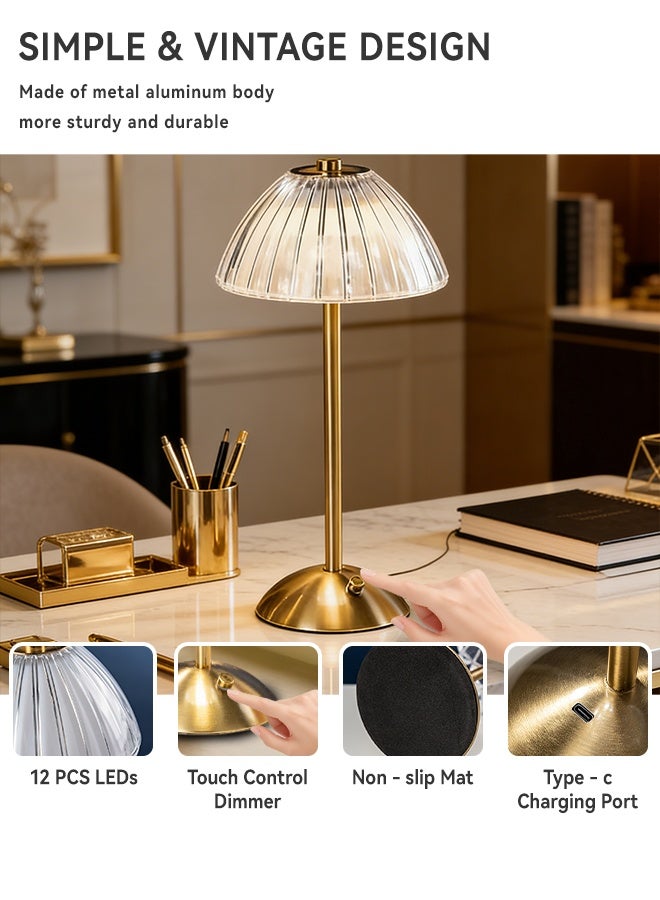 مصباح طاولة LED يعمل باللمس - قابل لإعادة الشحن عبر منفذ USB ولاسلكي - مع إضاءة قابلة للتعتيم بثلاثة ألوان، تصميم معدني عصري بسيط، إضاءة أجواء عتيقة لتزيين المنزل، غرفة النوم، ضوء ليلي، فكرة هدية (15 × 15 × 32 سم) - Image 2